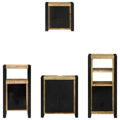 Badkamermeubelset met plank met opslag met de deur 4 pcs Bruin Massief Mango Hout