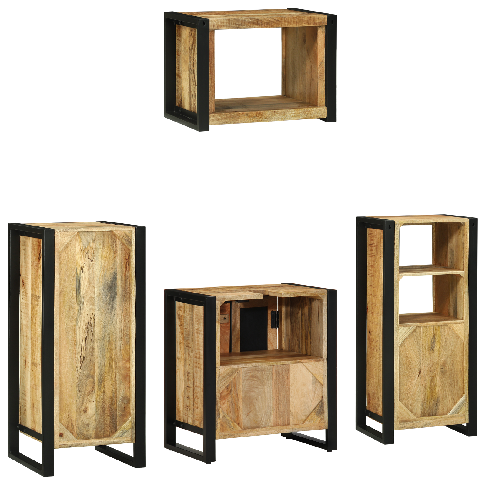Badkamermeubelset met plank met opslag met de deur 4 pcs Bruin Massief Mango Hout