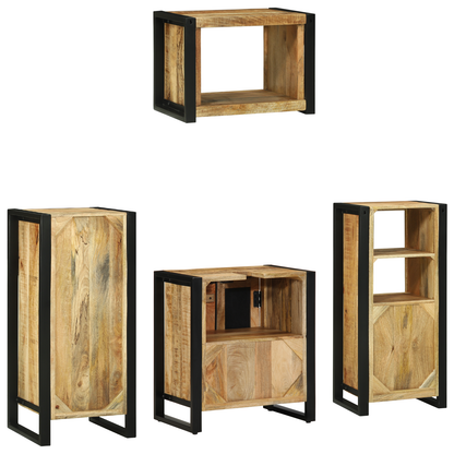 Badkamermeubelset met plank met opslag met de deur 4 pcs Bruin Massief Mango Hout