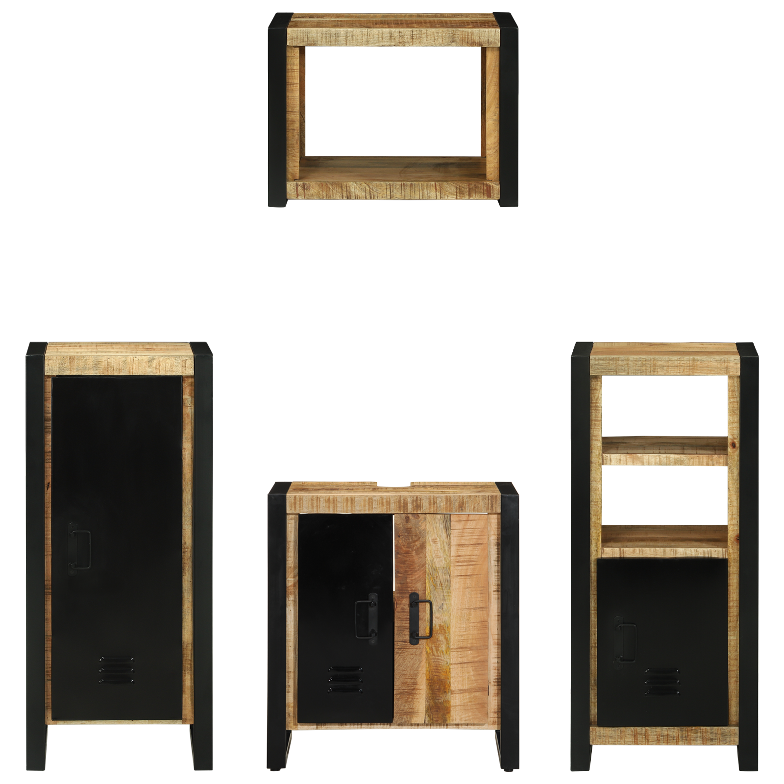 Badkamermeubelset met plank met opslag met de deur 4 pcs Bruin Massief Mango Hout