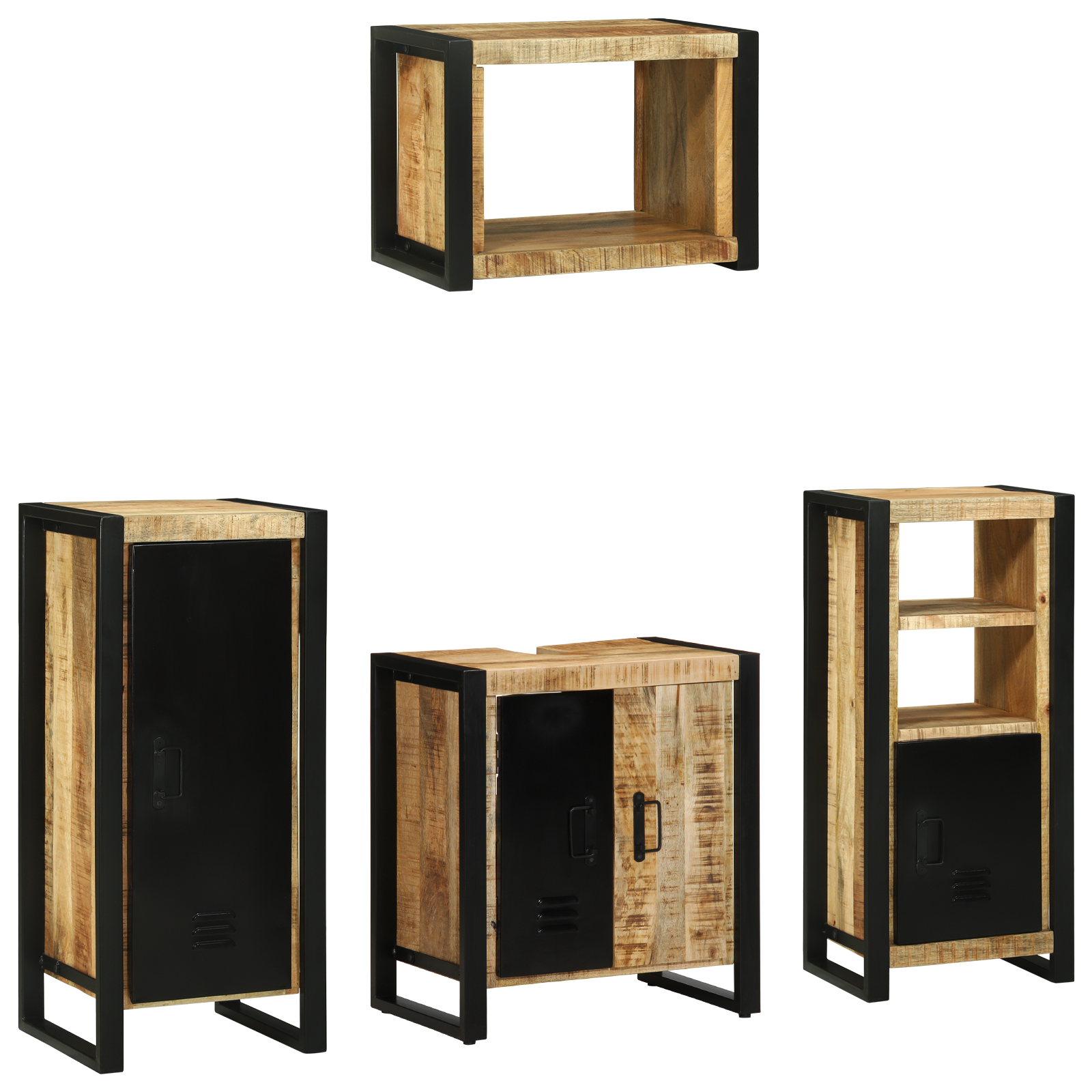 Badkamermeubelset met plank met opslag met de deur 4 pcs Bruin Massief Mango Hout