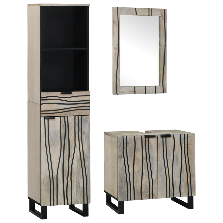 Badkamermeubelset met lade met plank met opslag met de deur met spiegel 3 pcs Wit 38 x 33 x 160 cm