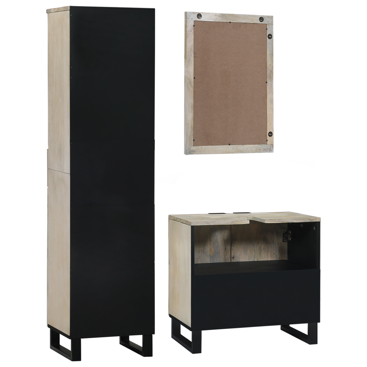 Badkamermeubelset met lade met plank met opslag met de deur met spiegel 3 pcs Wit 38 x 33 x 160 cm