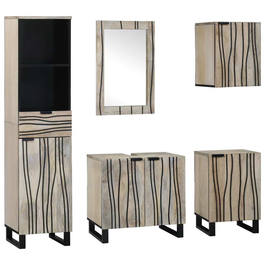 Badkamermeubelset met lade met plank 5 pcs Walnut bruin 38 x 33 x 160 cm