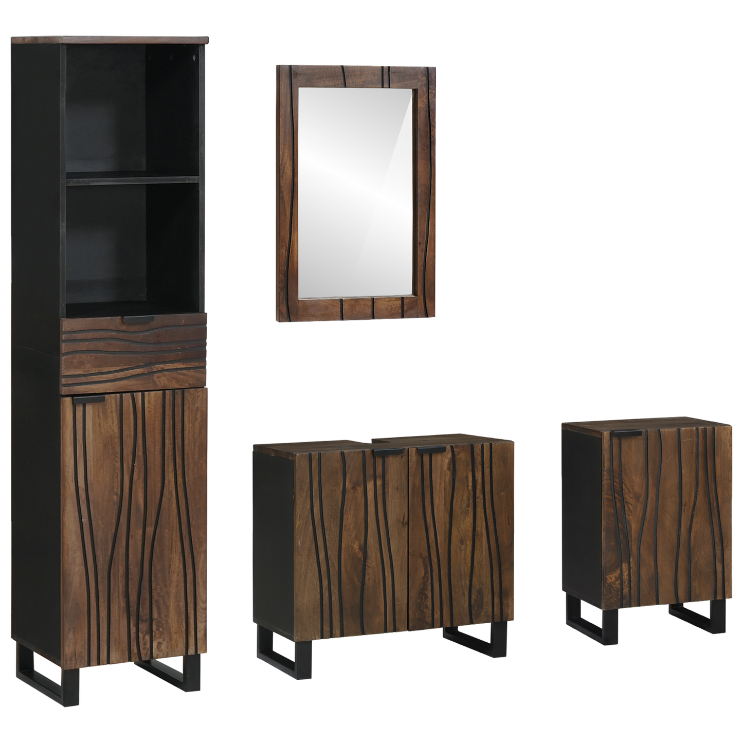 Badkamermeubelset met lade met plank met opslag met de deur met spiegel 4 pcs Wit 38 x 33 x 160 cm