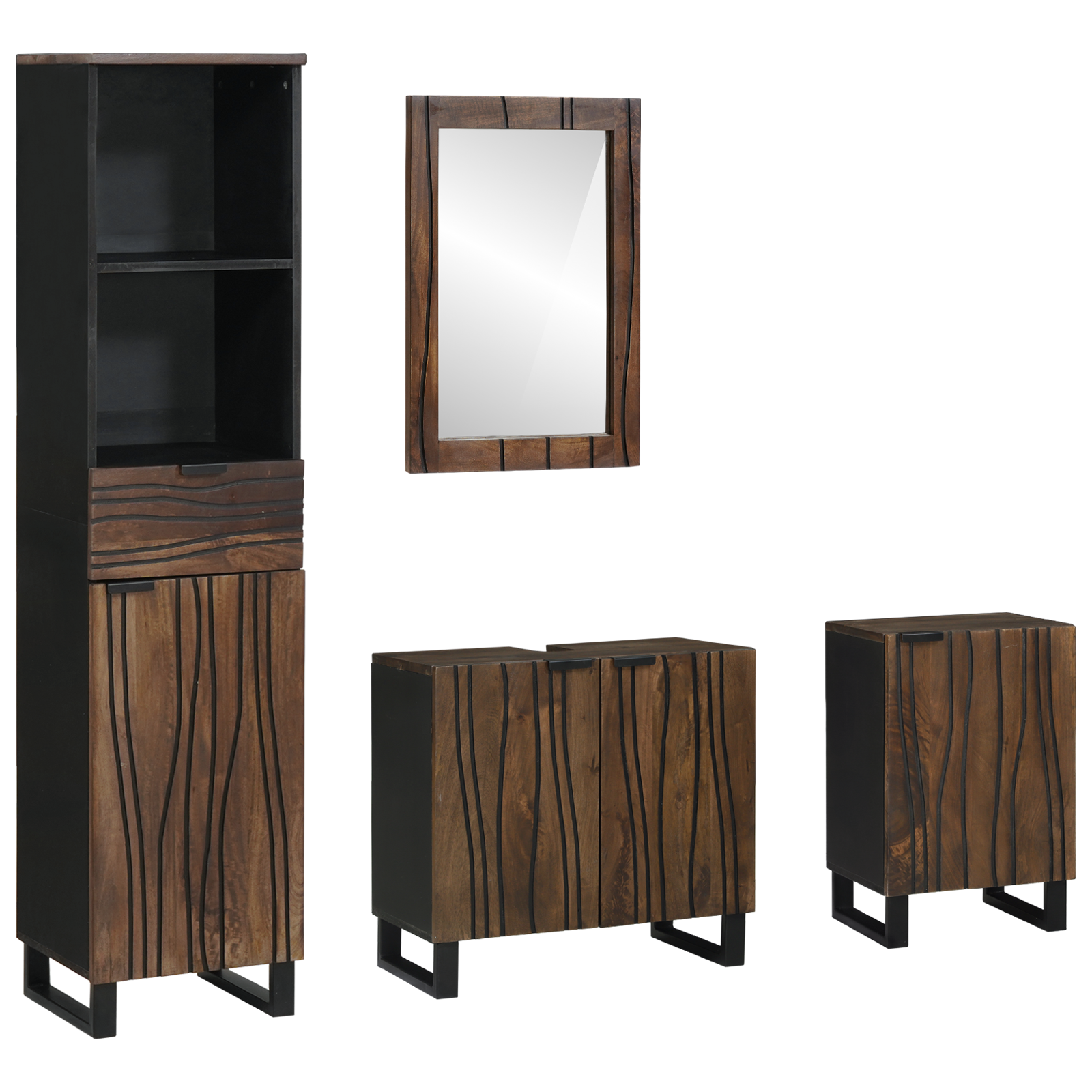 Badkamermeubelset met lade met plank met opslag met de deur met spiegel 4 pcs Wit 38 x 33 x 160 cm