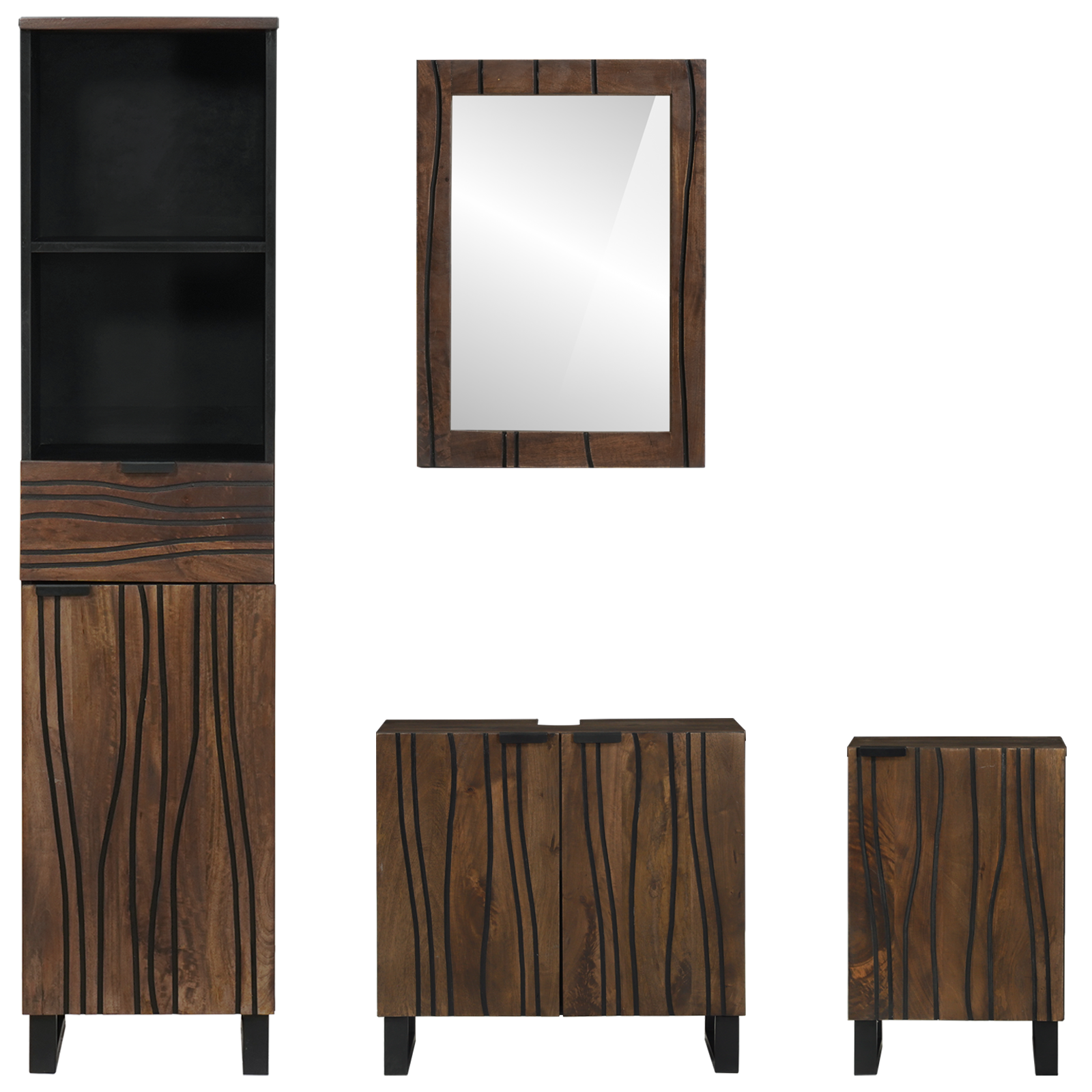 Badkamermeubelset met lade met plank met opslag met de deur met spiegel 4 pcs Wit 38 x 33 x 160 cm