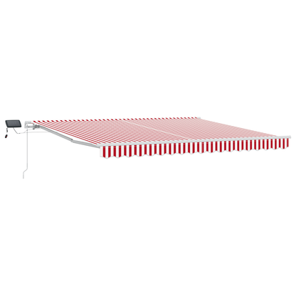 Handbediende Intrekbare Luifel met LED Rood en Witte Streep 400x300 cm