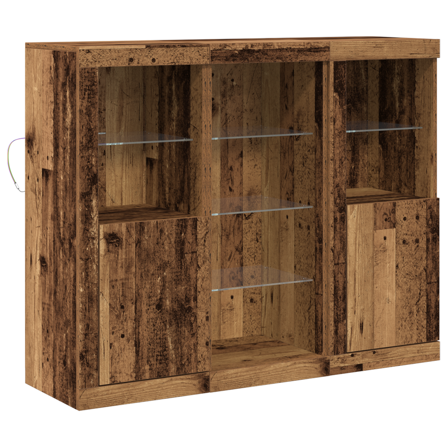 Dressoir met LED 123x37x100 cm bewerkt hout oud houtkleurig