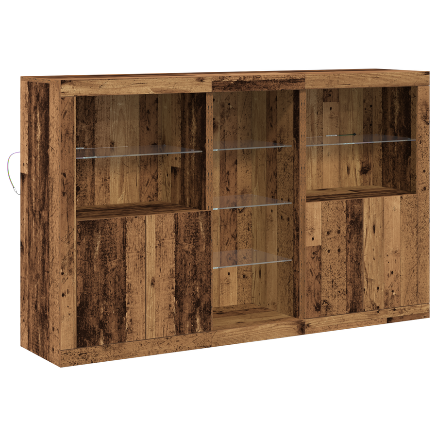 Dressoir met LED 162x37x100 cm bewerkt hout oud houtkleurig