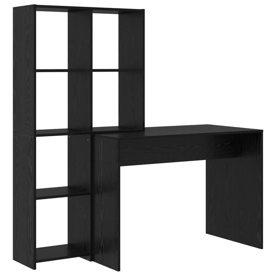 Bureau met plank met opslag Zwart eiken 138.5 x 55 x 143 cm Bewerkt hout