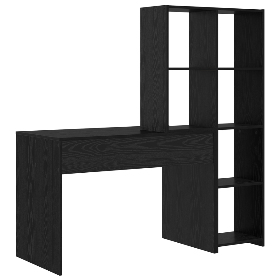 Bureau met plank met opslag Zwart eiken 138.5 x 55 x 143 cm Bewerkt hout