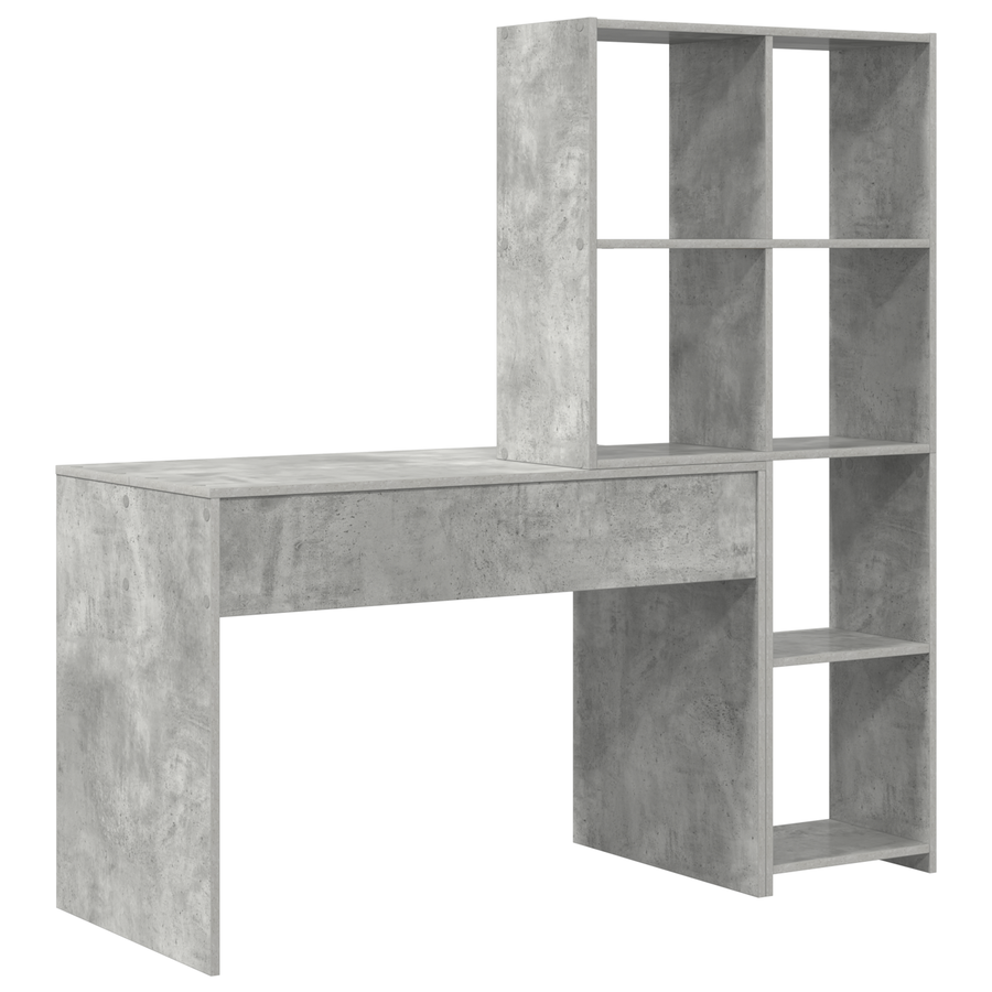 Bureau met plank met opslag Betongrijs 138.5 x 55 x 143 cm Bewerkt hout