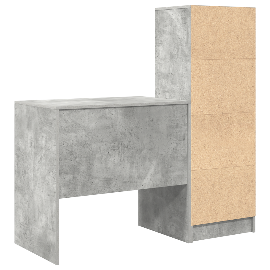 Bureau met opbergruimte bewerkt hout betongrijs
