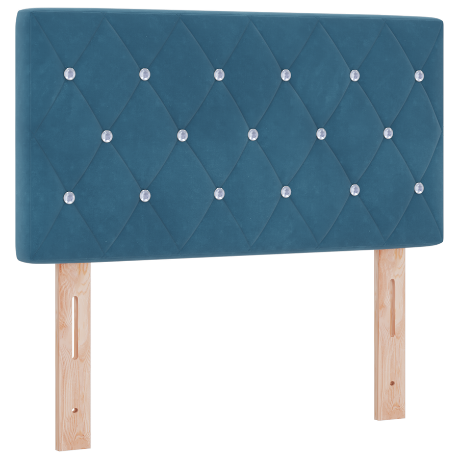 Hoofdbord LED en kristallen knopen 80 cm fluweel donkerblauw
