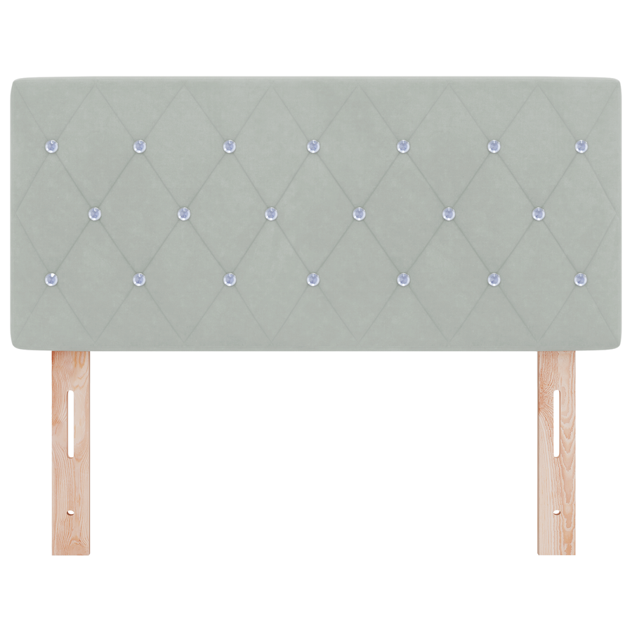 Hoofdbord LED en kristallen knopen 90 cm fluweel lichtgrijs