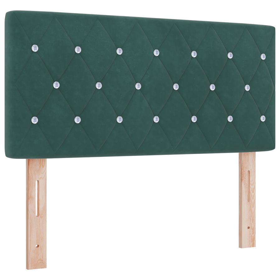 Hoofdbord LED en kristallen knopen 100 cm fluweel donkergroen