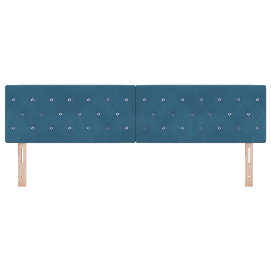 Hoofdbord LED en kristallen knopen 90 cm fluweel donkerblauw