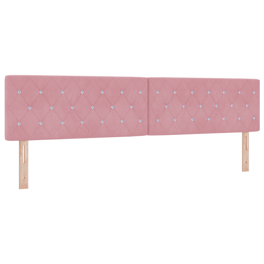 Hoofdbord LED en kristallen knopen 100 cm fluweel roze