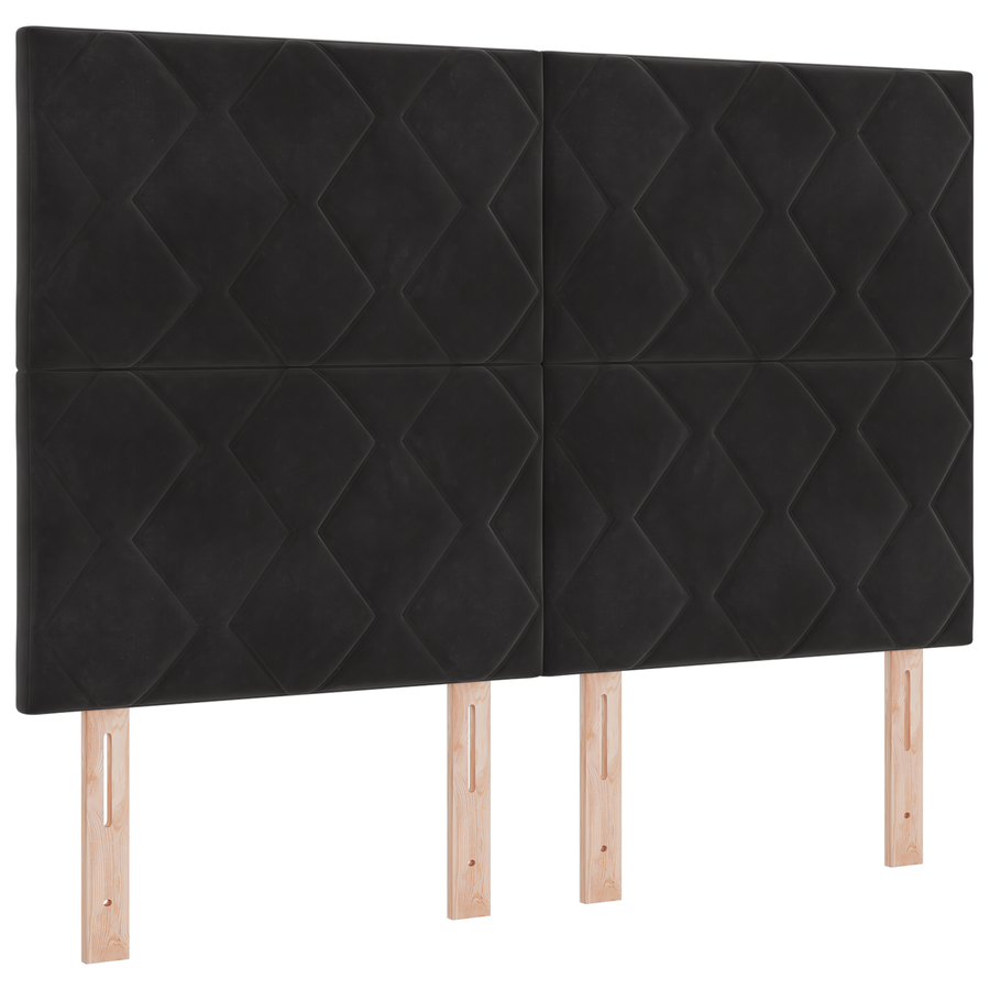 LED Hoofdbord met Diamanten Blokken Design Zwart 144 cm Fluweel