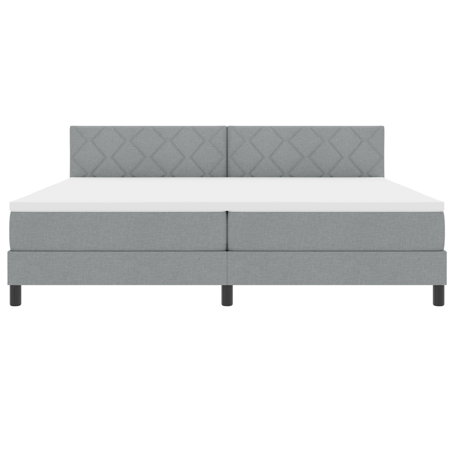 boxspringbed met matras en LED lichtgrijs 200x200 cm stof