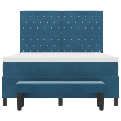 Boxspringbed met Matras & Bank Donkerblauw 140x200 cm Fluweel