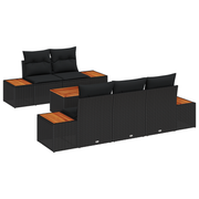 Loungebank set 6-delig poly rattan zwart acacia