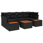 Tuinbankenset poly rattan 6-delig zwart met kussens