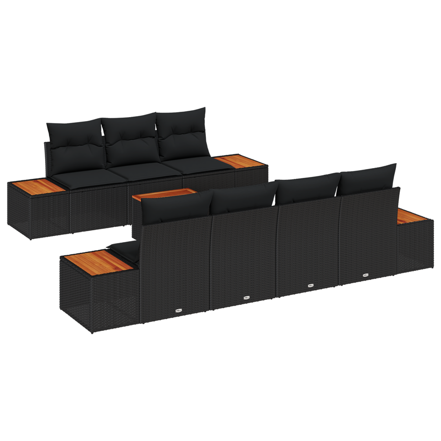 8-delige tuinset met kussens zwart poly rattan acacia