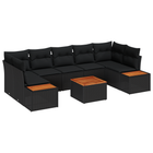 Garden lounge set with cushions 8 pcs Black Poly rattan
