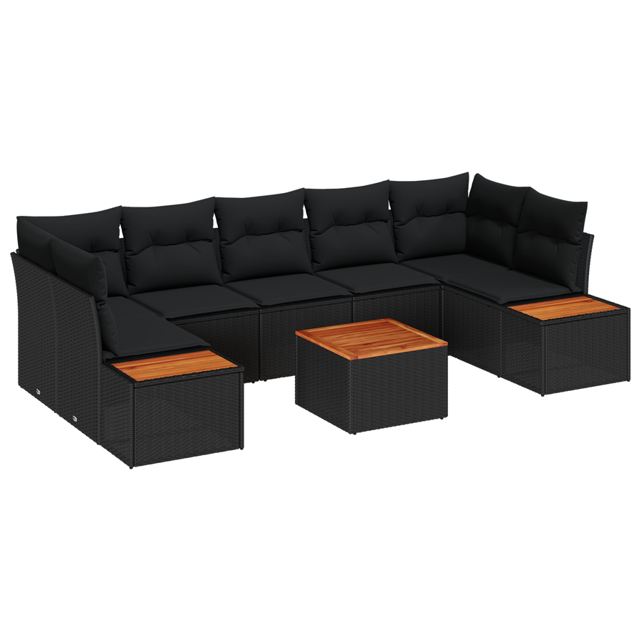 8-delige tuinset met kussens zwart poly rattan acacia
