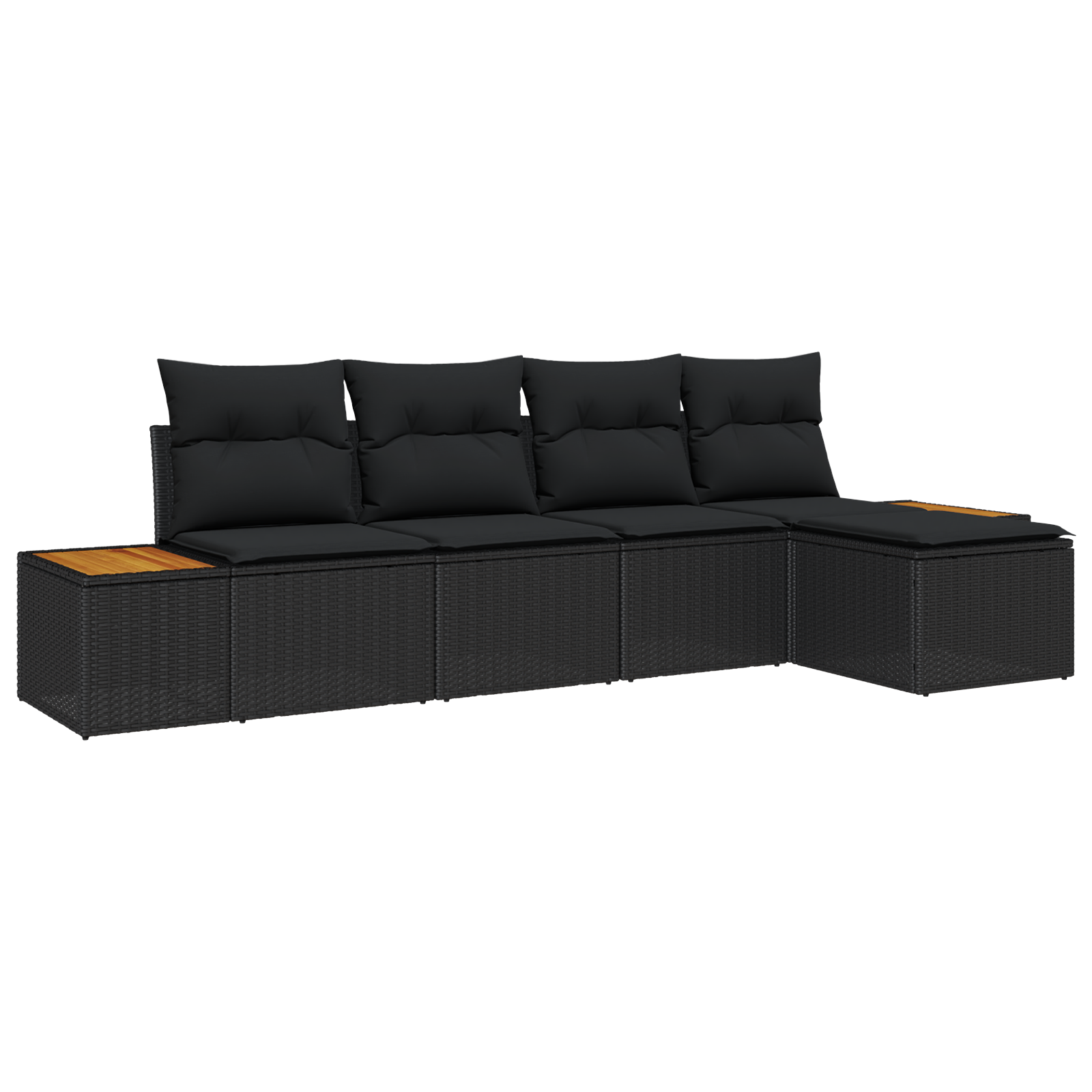 5-delige tuinbank set met kussens zwart poly riet acacia