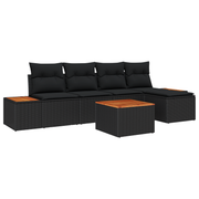 Loungebankset 6-delig poly rattan zwart acaciahout