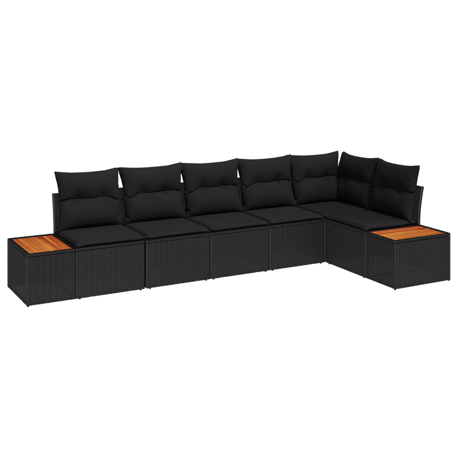 6-delige tuinset met kussens Zwart Poly Rattan Acacia