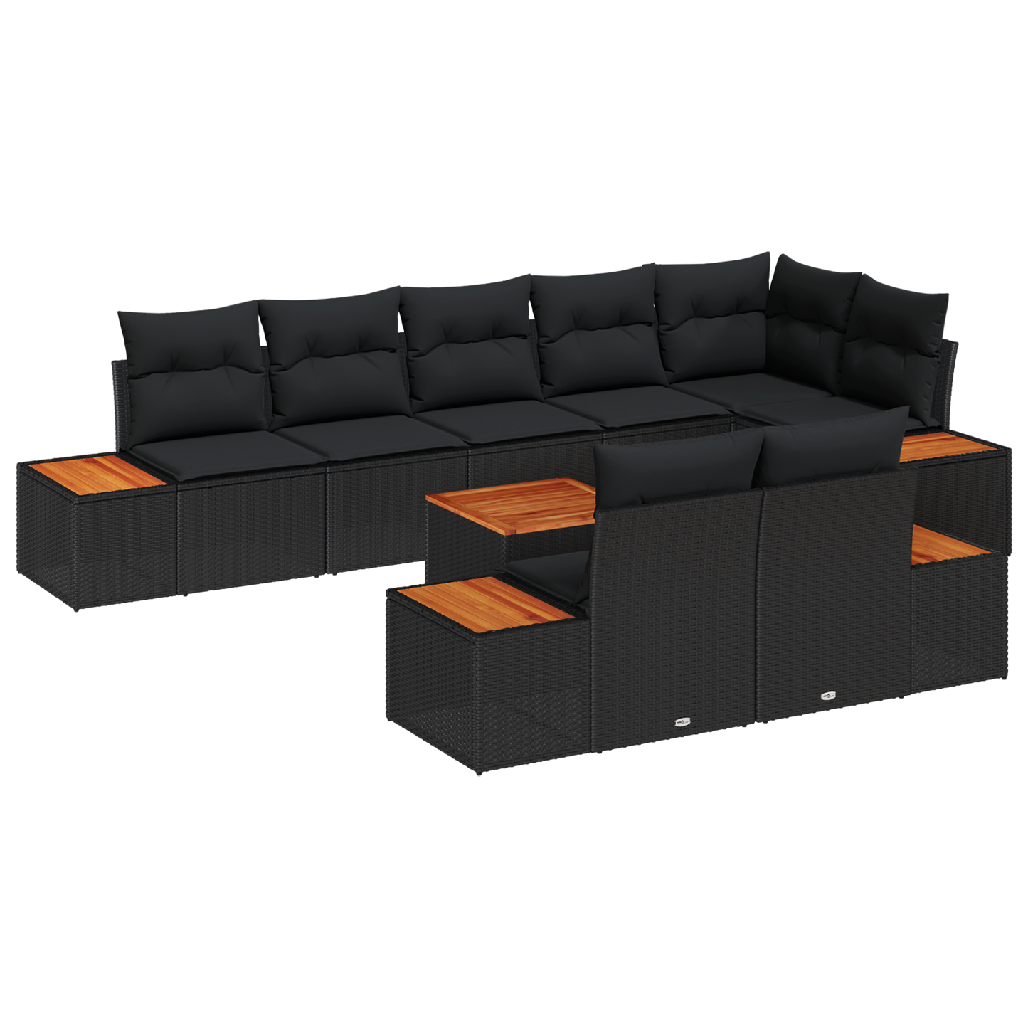 9-delige tuinmeubelset met kussens zwart poly rattan acacia