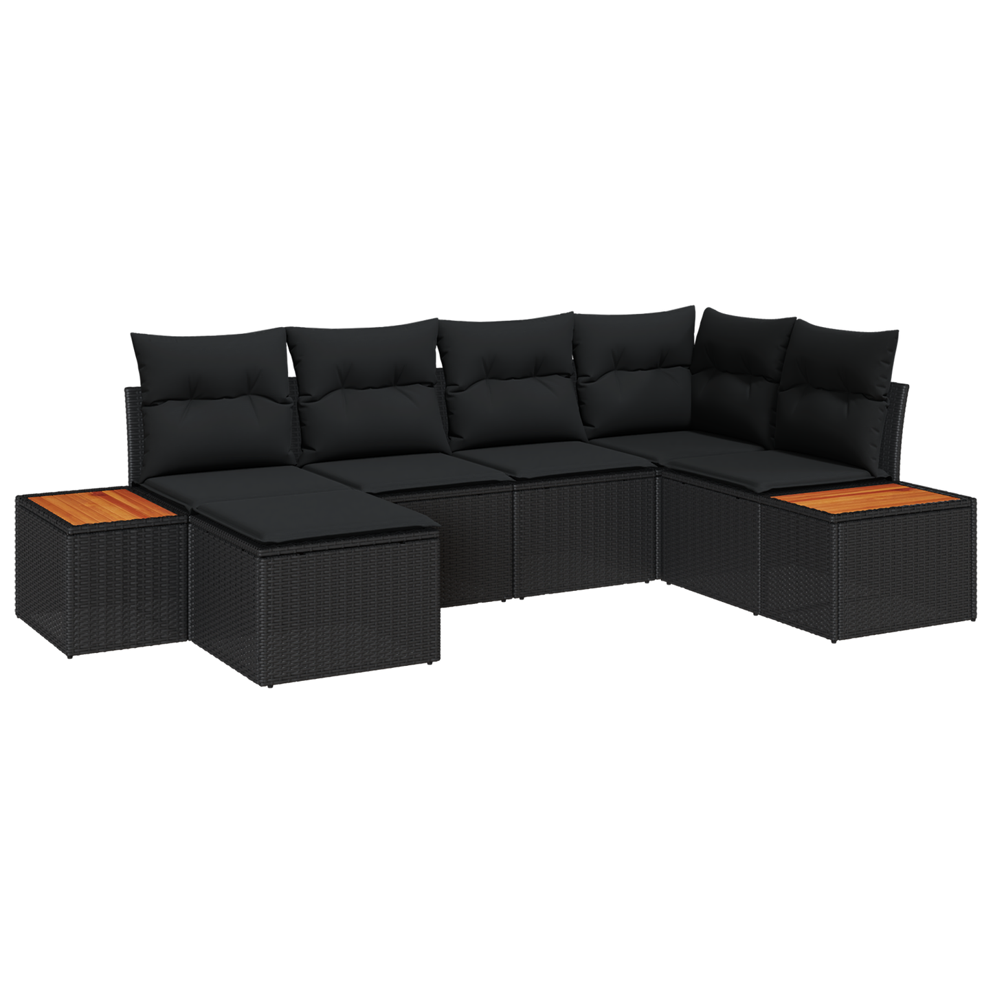 6-delige tuinsofa set met kussens in zwart poly rattan en acacia