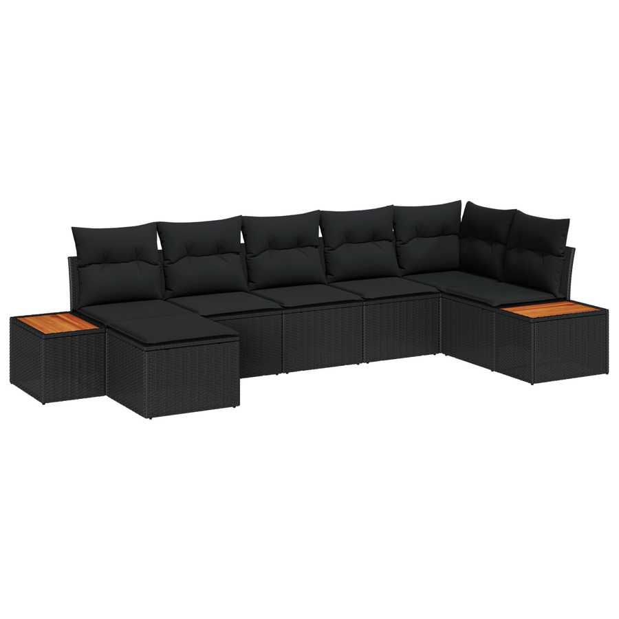 7-delige tuinset met kussens zwart poly rattan acacia