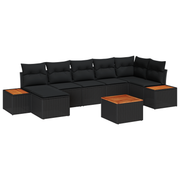 Loungeset 8-delig poly rattan acaciahout zwart