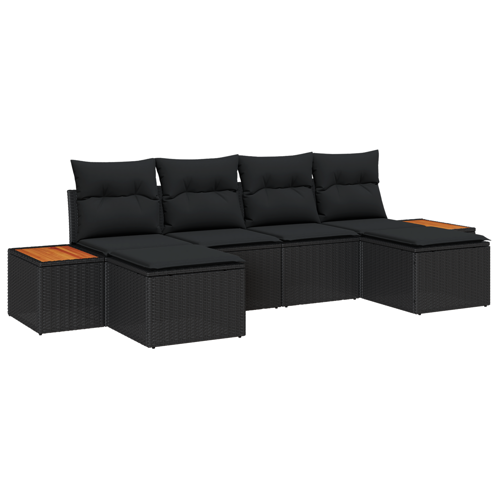 6-delige tuinsofa set met kussens - zwart poly rattan, acacia