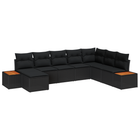 Tuinset poly rattan acacia 8-delig zwart met kussens