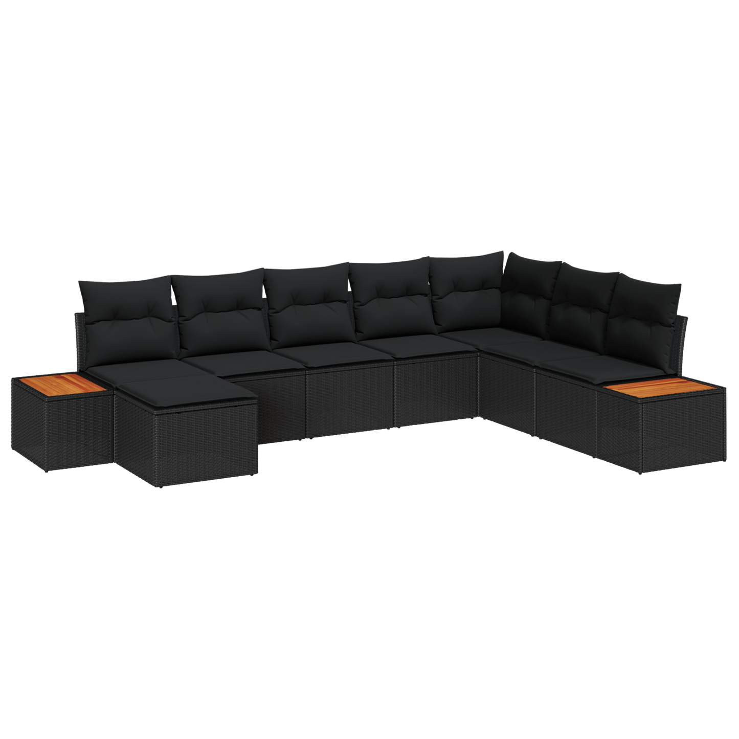 8-delige tuinset met kussens van zwart poly rattan en acacia