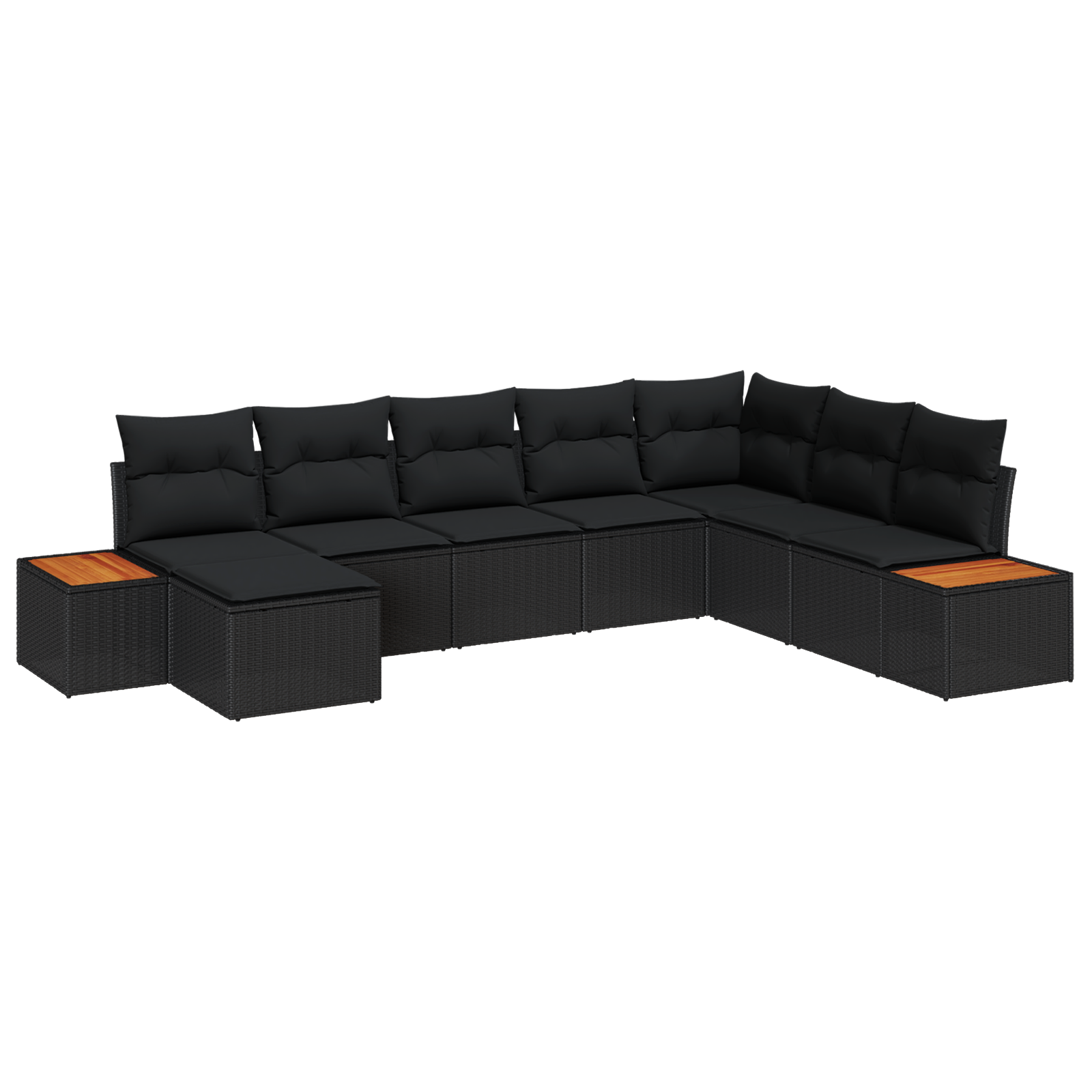 8-delige tuinset met kussens van zwart poly rattan en acacia