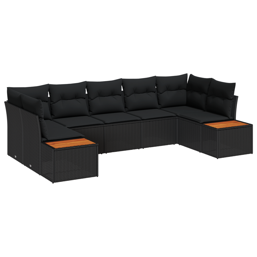7-delige tuinset met kussens zwart poly rattan acacia