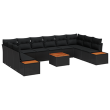 11-delige tuinsofa set met kussens zwart poly rattan acacia