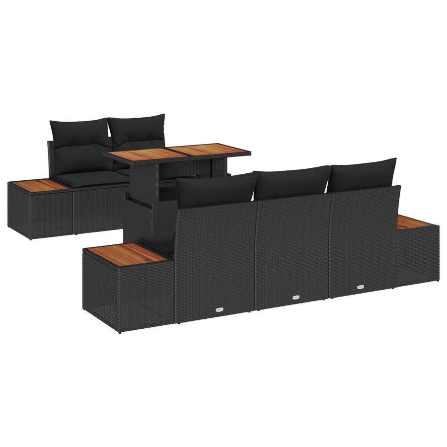6-delige tuinset met kussens zwart poly rattan acacia
