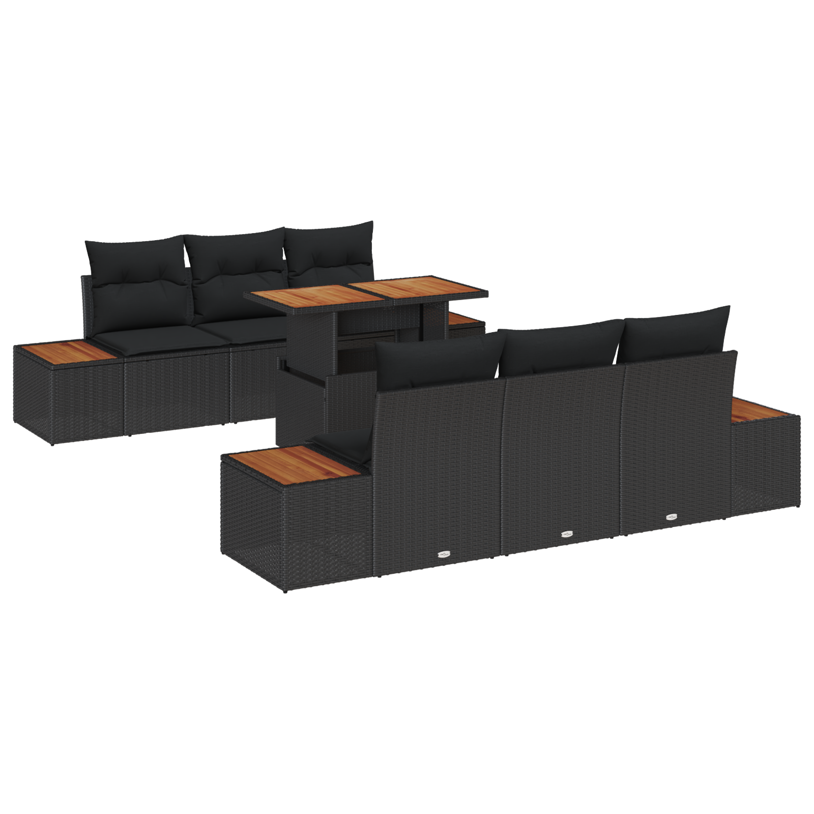 7-delige tuinset met kussens zwart poly rattan acacia