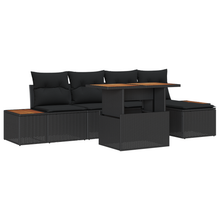 6-delige Tuin Eettafel Set met Kussens Zwart Poly Rattan Acacia