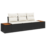 Tuin loungebank set 3-delig poly rattan zwart acacia