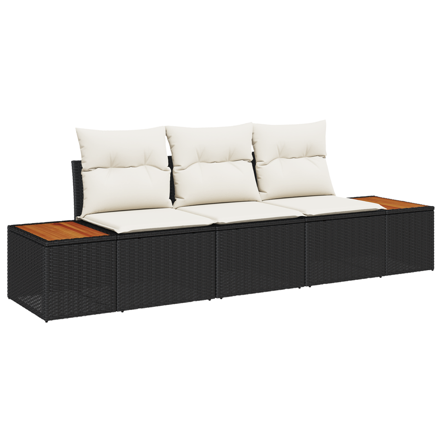 3-delige Tuinbankenset met kussens poly rattan acacia zwart