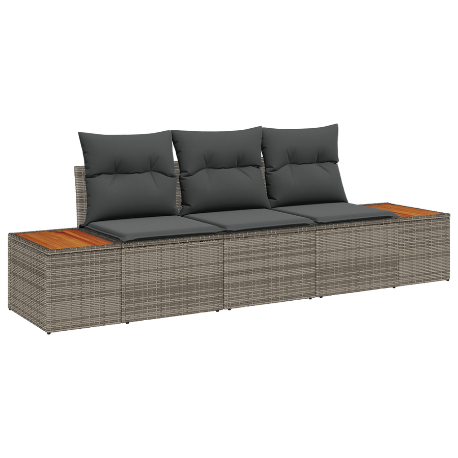3-delige Tuinbankenset met kussens poly rattan acacia grijs